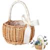 Sctmda Cesto di Vimini per Fiori Intrecciato in Rattan Con Manici e Nastri - Cestino Fatto a Mano per Matrimoni e Decorazioni da Giardino - 1 Pezzo