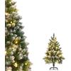 Aufun Albero di Natale artificiale con illuminazione neve e pigne 120cm | Montaggio rapido, ignifugo, con supporto (Verde PVC+LED / Effetto neve+Pigne+LED)