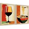 Nacnic Set Di 2 Stampe Cucina Quadri Parete Vino Rosso E Pasta Stile Vintage Retrò Arredo Sala Da Pranzo A4 Lightwood Frame