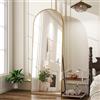 BEAUTYPEAK - Specchio ad arco a figura intera, da terra, grande, da appendere o appoggiare alla parete, con supporto, per camera da letto, spogliatoio o soggiorno, 142 x 52 cm, colore oro