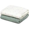 Kiokids Set di 2 panni in mussola di salvia e bambù, 70% bambù e 30% cotone, proprietà termoclimatiche, anti-umidità e antibatterica, protezione UV, 120 x 120 cm, verde salvia