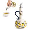Piashow Dispenser per olio in ceramica dipinto a mano, 680 ml, con manico e | Grande contenitore per olio d'oliva per la cucina, contenitore per olio e aceto con beccuccio in acciaio inox