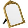 LuHeToz Piccolo specchio da trucco ad arco in plastica dorata (26,9 x 21,8 | Specchio decorativo dorato, da appendere o da parete, per bagno, soggiorno, camera da letto