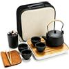 EQULIUS Set da tè giapponese portatile da viaggio con borsa da viaggio, mini servizio da tè cinese, servizio da tè in porcellana con teiera per viaggi, casa, regalo per uomini e adulti