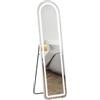 HOMCOM Specchio completo ad arco, Specchio Full Length LED, 150x40 cm, 3 colori di luce regolabili, con interruttore tattile, funzione memoria, montato a parete, su piedistallo o inclinato, argento