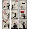 DOODLREAM Confezione da 9 tele Banksy impermeabili senza cornice, per decorazione murale, citazioni ispiratrici Never Give Up Not Quit, 20,3 x 25,4 cm, tela per casa, ufficio, aula, camera da letto,