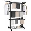 Fenix Home Stendibiancheria Verticale 4 Livelli Pieghevole con Ruote | Acciaio Inox 64x126x170 cm Salvaspazio Ali Richiudibili Ruote con Freno per Interno Esterno Balcone Casa