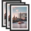HOCHASOIN Cornice A4 21x29,7 cm, Confezione da 3 Cornici Portafoto Nere, Cornici da Parete con Supporto per Orientamento Orizzontale o Verticale, Porta Foto per Diploma, Poster e Puzzle