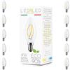 LEDbyLED Lampadina Oliva 4W Pari a 40W, E14, Vetro Trasparente, 2700K Luce Calda, Filamento Curvo, 520 Lumen, Pack 10 Pezzi