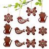 Nivofu 12 Pezzi Decorazioni Giardino Esterno in Legno Arrugginito, Farfalle Uccelli Fiori Annaffiatoio, Decorazione da Appendere con Corda per Balcone Cortile Pasqua Primavera, Design Vintage