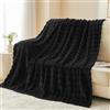 Wajade Coperta in pile nero con bolle in finta pelliccia, soffice coperta per letto, divano, auto, 127 x 153 cm