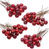 BBTO Bacche artificiali di agrifoglio, 100 pezzi mini 10 mm bacche finte decorazione su filo per decorazioni albero di Natale, corona di fiori fai da te uso artigianale (rosso vino)