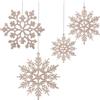 XZEIT 50 Pcs Fiocchi di Neve Natale Beige con Cordino - Decorazioni Pendenti Glitter in Plastica per Albero di Natale