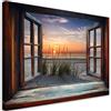 Feeby Stampe Da Parete - Quadri Soggiorno - Finestra Mare Spiaggia Natura - 120x80 cm - Decorazioni Camera Da Letto