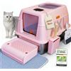 Felinetiq Lettiera 3 in 1 in acciaio inox con coperchio XXL, set completo con doppio accesso per gatti, pala [inodore e facile da pulire] Lettiera antibatterica con e-book per gli amanti dei gatti