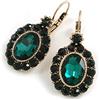 Avalaya Orecchini pendenti ovali con cristalli verde smeraldo verde scuro con chiusura a monachella in tonalità oro - 40 mm L