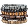 GAUEIOUR Set di 6 braccialetti da uomo con perline di legno multistrato in stile gotico, regolabile, elastico, naturale, retrò, punk, meditazione, preghiera, bracciale avvolgente, 0, Legno, Nessuna