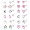JeweBella 12Paia Piccoli Orecchini per Donna Ragazze Acciaio Chirurgico Orecchini Ipoallergenico Set di Orecchini con Farfalla Carina Cuore Zirconia Fiore Multicolore Vite Posteriore Orecchini Set
