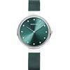 BERING 12034-808 Orologio da donna al quarzo, orologio da polso con cassa in acciaio inossidabile color argento da 34 mm e quadrante verde, cinturino in maglia milanese, vetro zaffiro, 3 ATM