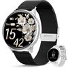 SLOKSFil Smartwatch donna con Bluetooth Chiamate, 1,39 Orologio donna rotondo SpO2/24H Cardiofrequenzimetro/Pressione Sanguigna/Sonno Contapassi 100+ Modalità Sportive per iOS Android (Nero Argento)