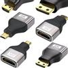 HAAMNING7 2 coppie di adattatori Mini e Micro HDMI 2.1 a HDMI standard 8K | maschio-femmina, Connettori convertitori placcati in oro, supporto 8K@60Hz Supporto 4K@120Hz e HDR 3D per GoPro Hero 7/6