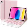 FOGARI Per iPad A16 11/10 Generazione 2025/2022 11/10.9 Pollici Cover Tastiera | Custodia Tastiera Bluetooth Rimovibile con Retroilluminazione 7 colori e Touchpad, Keyboard Wireless Portatile, Rosa