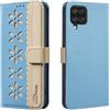 BLOTECH Pizzo Traforato Cover per Samsung Galaxy A12 Custodia PU Cuoio Pizzo Traforato Portafoglio Custodia Libro Antiurto 3 Porta Carte Flip Wallet Case per Samsung Galaxy A12 - Azzurro