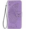 RonRun per Cover ZTE Blade A34 con Supporto Stand e Slot Porta Carte Portafoglio Magnetica Pelle PU Disegni Rilievo 3d di Farfalla Case viola chiaro