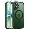 Qasyfanc Magnetica Cover per iPhone 17, Verde | Compatibile con MagSafe,con 2 Pezzi Vetro Temperato Pellicola, Cover Clear Slim Fit Antiurto Militare Antigiallo