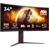 AOC Gaming Monitor CU34G4AD 34 pollici Curvo 3440x1440, UW-QHD, 180Hz, Fast VA Panel, 1ms GtG, Height Adjustment, (HDMI2x 2.0 DP 1x 1.4) HDR10, FreeSync Premium, Nero