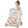 FANTASK Girello 7 in 1 in legno, carrello scorrevole con scatola di immagazzinaggio, colore bianco, girello con tavoletta, specchio e blocchi di costruzione, aiuto per bambini a partire da 1 anno