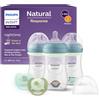 Philips Avent Natural Response Nighttime - Set 3 biberon da 260 ml con tettarella a flusso medio (Flusso 3), con anello fosforescente, 2 ciucci Ultra Soft Nighttime, Sleepy Animals, SCD838/20