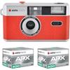 AGFAPHOTO - Fotocamera analogica da 35 mm - Obiettivo da 31 mm F9, flash integrato, compatibile con pellicole ISO 200/400/800 - 2 pellicole ISO 400, custodia e cinturino inclusi - Rosso