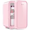 YASHE Mini frigorifero da 6 litri/8 lattine 220-240 V AC/DC, refrigeratore termoelettrico portatile, frigoriferi, camera da letto, cura della pelle, bevande, ufficio, dormitorio e auto, rosa