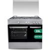 Svan Fornello Gas Butano 5 Zone di Cottura, Forno 59 L, Inox SKGW5901PBX. Controllo manuale, bruciatore WOK tripla fiamma, 2 programmi di cottura, vano bombola, vetro a doppia porta