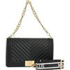 MARC ELLIS Borsa Flat M 26 Matelassé in PVC, Nero/Oro Chiaro, 25x15x8 cm, Tracolla Rimovibile, Chiusura a Patta