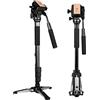 koolehaoda Monopiede estensibile in alluminio per fotocamera con testa fluida e base treppiede pieghevole per fotocamera DSLR. Altezza massima 148 cm. Carico utile fino a 3 kg.