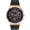 Bulova Curv 98A185 - Orologio cronografo con cinturino in gomma, colore: oro rosa e nero, 44 mm