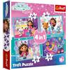 Trefl - Gabby's Dollhouse, Gabby's Great Adventura - Puzzle 4 in 1, 4 puzzle, da 35 a 70 pezzi - puzzle colorati con personaggi delle fiabe, divertenti per bambini dai 4 anni in su