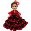 Folk Artesanía Bambola regionale collezione di 25 cm con vestito tipico Andaluza o Fenicotteri Andaluza con pettine Spagna (Nero Lunar Rosso)