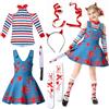 CHMMY Costume Halloween Bambina, Vestiti Halloween Bambina con Maglietta a Righe, Vestito con Bretelle, Calze, Fasce Rosse, Cerchietto da Diavolo e Tatuaggi, Costumi Halloween Bambini per Carnevale