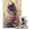 JIANGENNF Puzzle da 1000 pezzi per ragazzi, gatto in un campo di fiori, giocattolo decorativo da parete, decorazione per la casa, per compleanno, Natale 38x52cm