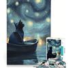 JIANGENNF Puzzle per adulti da 1000 pezzi: Gatto in barca sotto un cielo stellato, gioco interattivo, attività divertente da fare in casa, per rafforzare l'amore tra le coppie 50x75cm