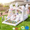FBSPORT Castello gonfiabile bianco per bambini, grande castello indoor/outdoor con scivolo, salto, soffiatore, canestro, piscina palline, sacco boxe - multifunzionale