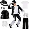 Ruioomeep King of Pop - Set di costume per bambini, stile retrò Pop Star, 7 pezzi, con giacca con paillettes, pantaloni a righe, per Halloween, carnevale e feste a tema, 4-12 anni
