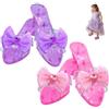 Ameble 2 paia di scarpe da principessa scintillanti per ragazze, giocattoli glitterati con tacco alto e fiocco per giochi di finzione per bambini, e scarpe da gioco di ruolo con cristalli viola per ragazze