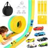 CHMMY Circuiti di Corse di Auto Flessibili, 5M Circuito Auto Bambino Giocattolo con Vie Doppie con Ventose Rampa 6 Auto Attrito Sacchetto di Immagazzinaggio Regalo Portatile Pista da Corsa per Ragazzi Filo