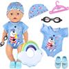 Orizizhic Set da nuoto per bambole, set da nuoto da 35-45 cm, costume da bagno con berretto, occhiali da sole, grucce, scarpe, arcobaleno, cerchietto da nuoto per bambole da 35-45 cm