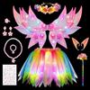 COYBTO Costume Fatina Bambina LED, Ali Luminose e Gonna Tutu Arcobaleno | Set Completo con Bacchetta, Corona Floreale, 0recchie da Elfo e Accessori, Ideale per Feste, Carnevale e Giochi da 3-8 Anni