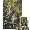 JIANGENNF Puzzle per ragazzi da 1000 pezzi: Gatto in un campo di margherite, gioco antistress, gara di velocità manuale, per rafforzare l'amore tra le coppie 38x26cm